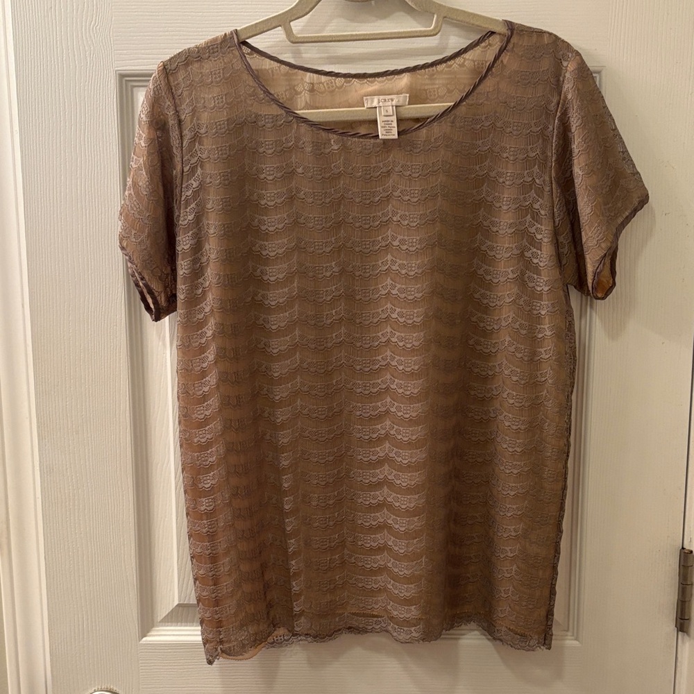 J. Crew Brown Sheer Lace Blouse